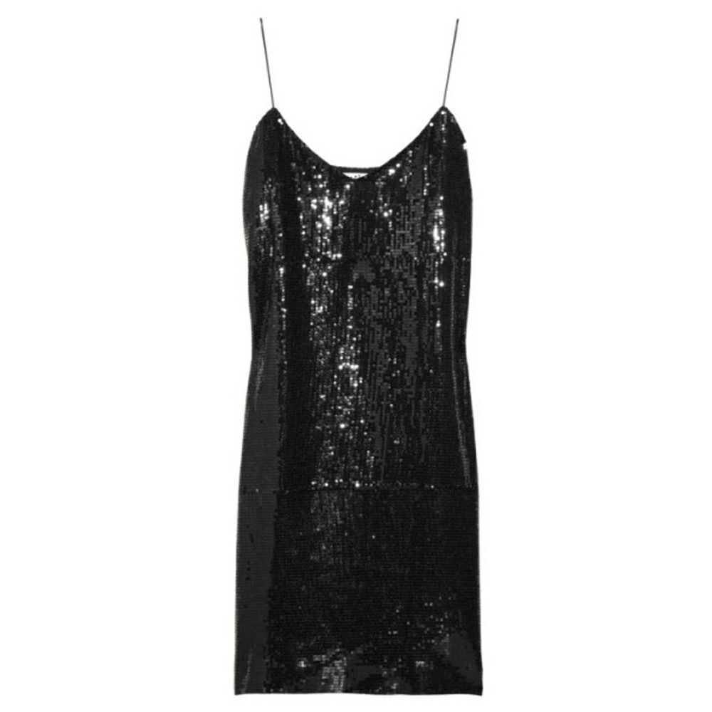 Tibi Black Party Sequined Spaghetti Strap Mini Slip Dress womens 4